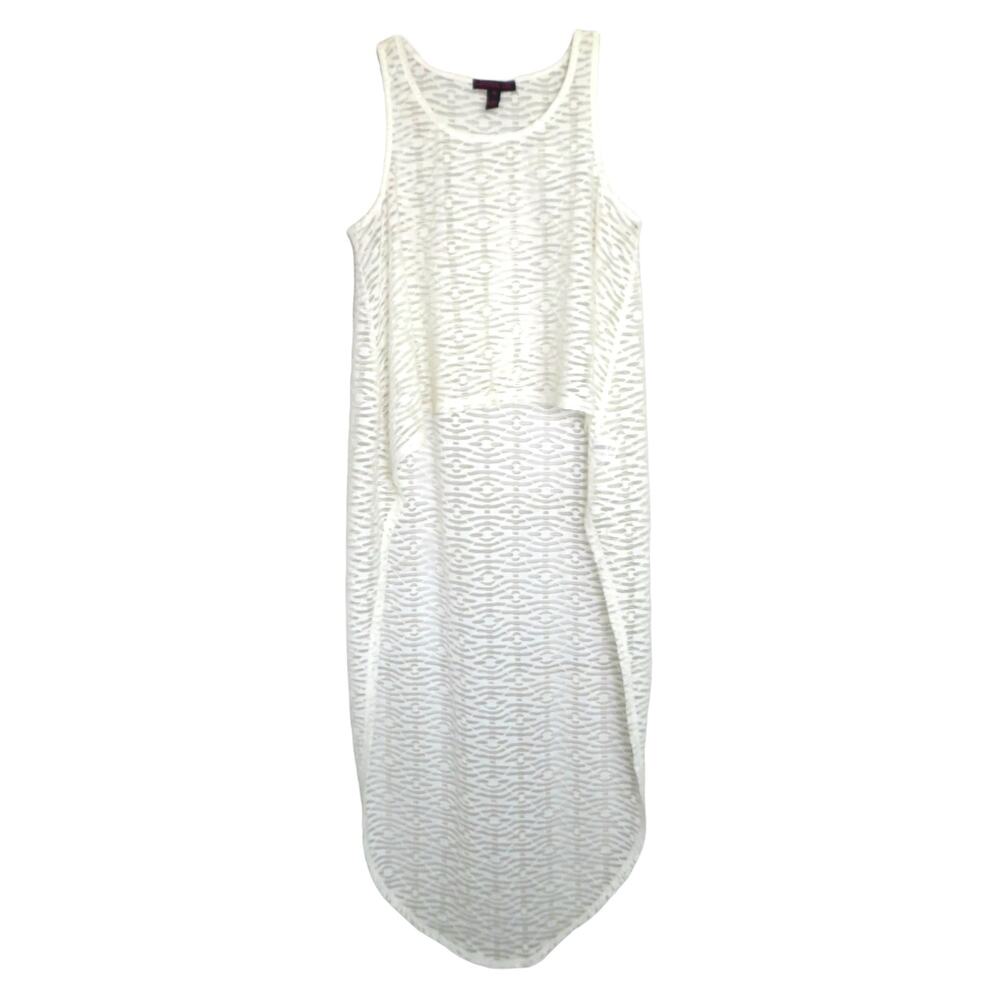 Material Girl Sleeveless Tank High Low Sheer Shirt Dress Beach Cover Up White XS